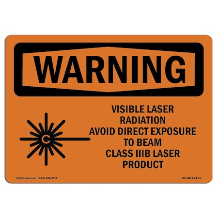 Signmission OSHA WARNING Sign, Visible Laser Radiation Avoid W/ Symbol, 7in X 5in Decal, 7" W, 5" H, Landscape OS-WS-D-57-L-12451